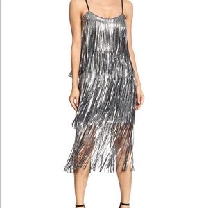 Dress the population gunmetal sequin fringe dress